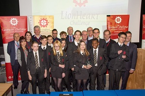 Staff from Helistrat alongside pupils from King Richard School